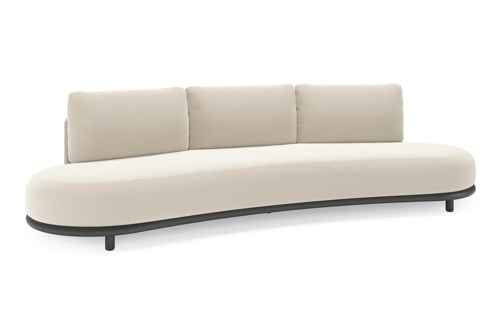 Lomano loungebank in zwart aluminium en beige verticaal geweven luxe vlakke rope met Lopi Marble all weather sunbrella® luxe