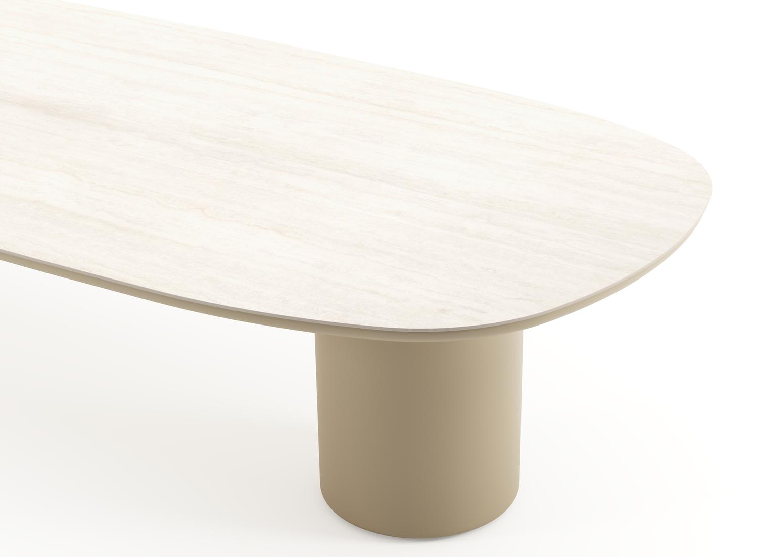 Amico low dining tuintafel bombo in beige aluminium en volkeramiek Travertino Bianco - L 320 x B 130 x H 61 cm