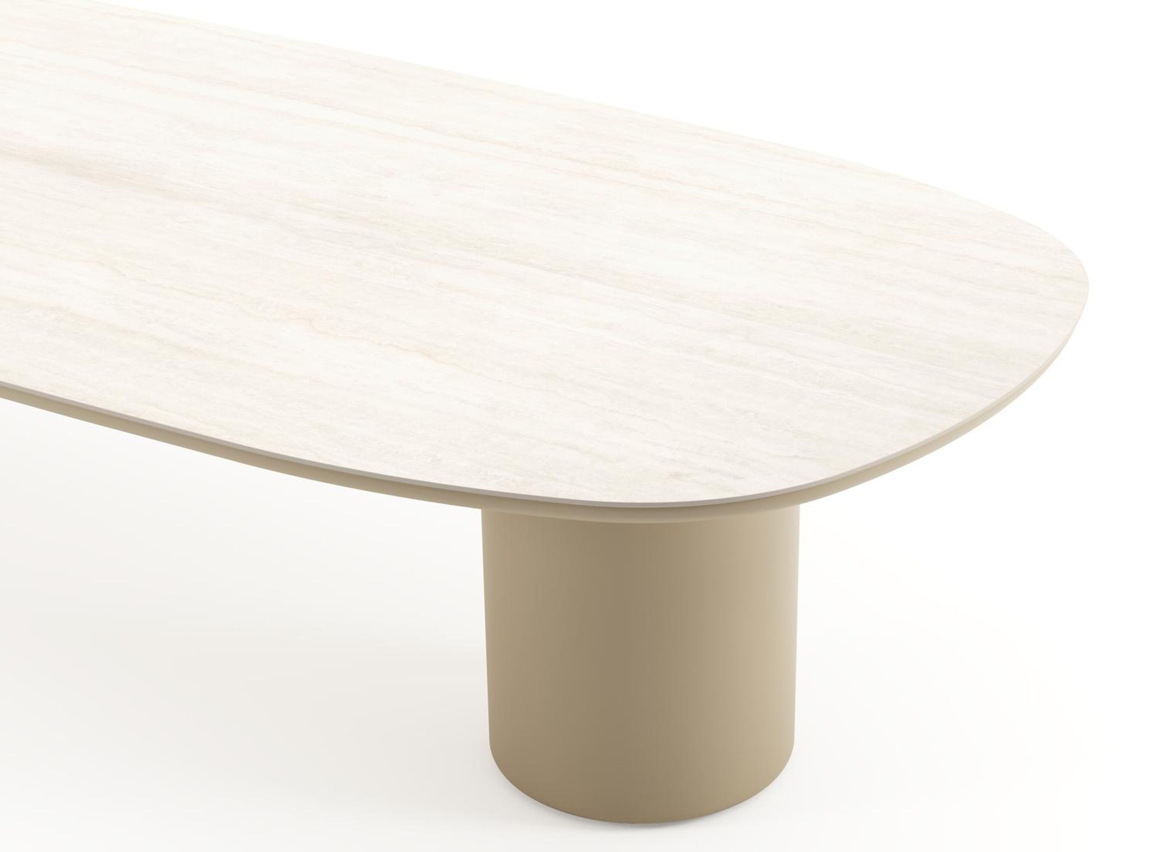 Table de jardin low dining Amico bombo en aluminium beige et céramique pleine Travertino Bianco - Lg. 320 x Lrg. 130 x Haut. 61 cm