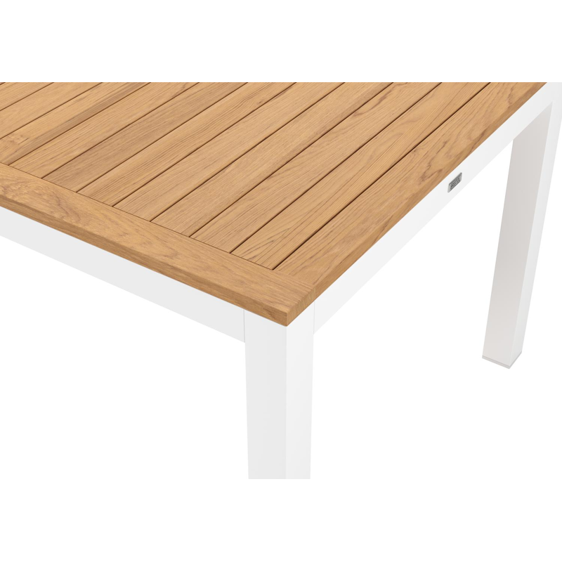 Varese tuinset in wit aluminium en naturel teak tafelblad met 10 Artena tuinstoelen