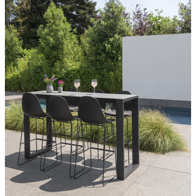 Verato bartafel in zwart aluminium en volkeramiek aspen grey - L 170 x B 70 x H 106 cm