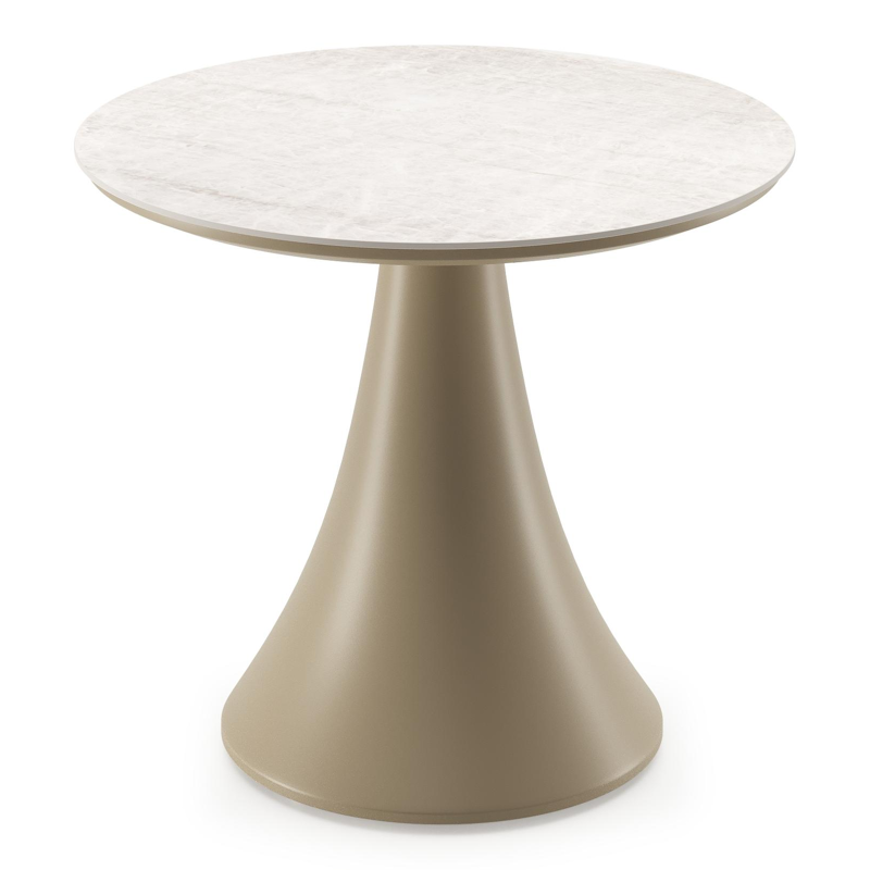 Fano low dining loungetafel rond in beige aluminium en volkeramiek Taj Mahal - Dia. 65 x H 55 cm