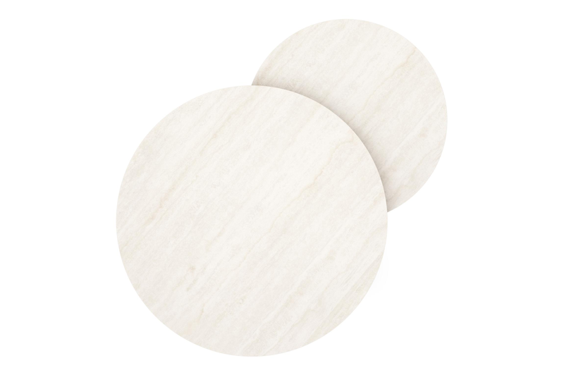 Ensemble de 2 tables d'appoint Lacrima ronde en noir aluminium et céramique pleine Travertino Bianco - Diam. 85 x Haut. 35 cm