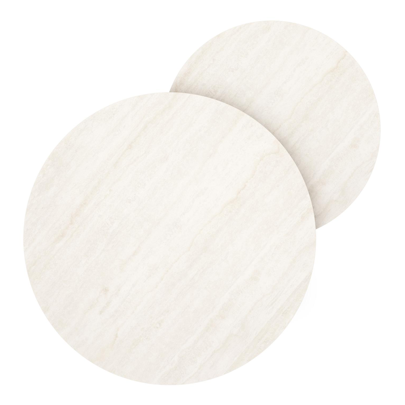 Ensemble de 2 tables d'appoint Lacrima ronde en noir aluminium et céramique pleine Travertino Bianco - Diam. 85 x Haut. 35 cm