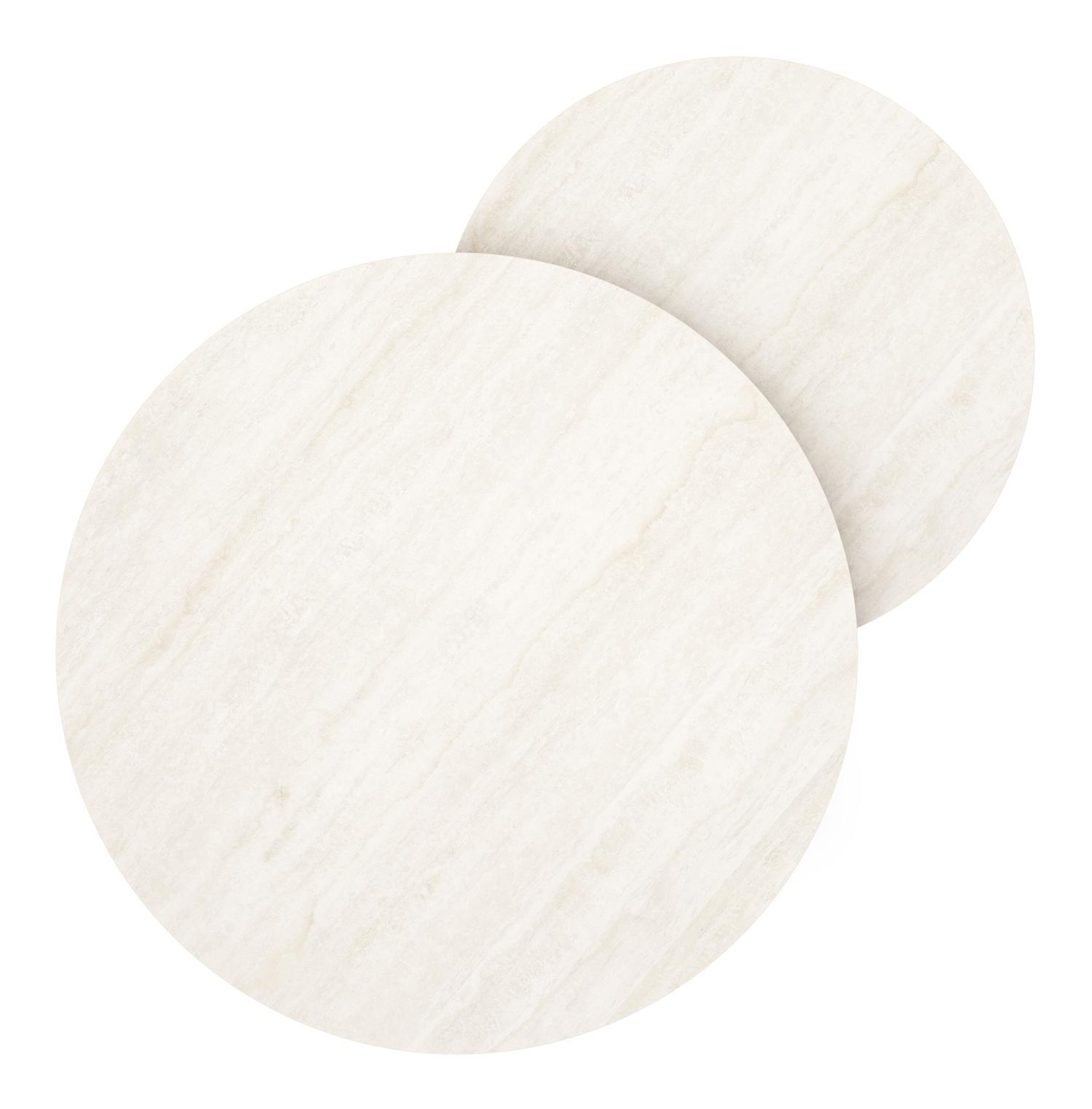 Ensemble de 2 tables d'appoint Lacrima ronde en noir aluminium et céramique pleine Travertino Bianco - Diam. 85 x Haut. 35 cm