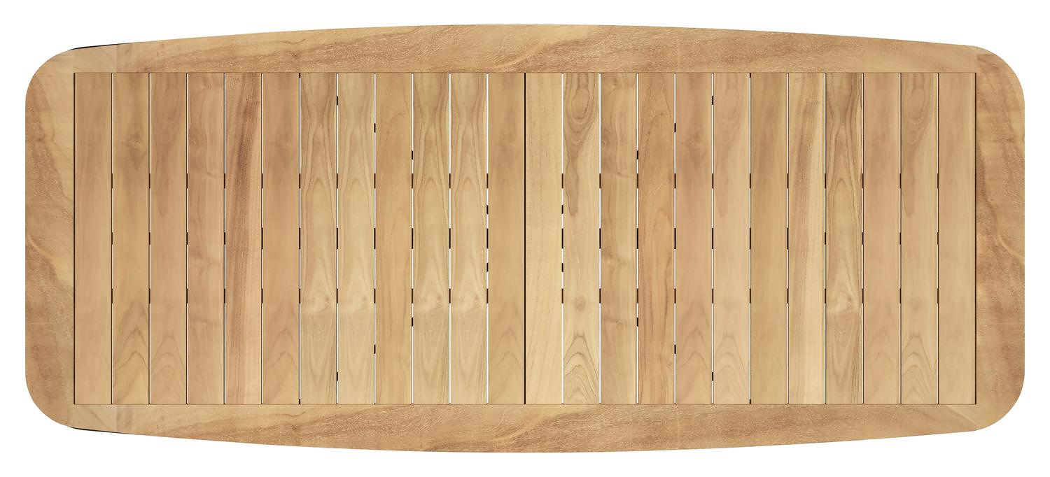 Pamplona bootvormige tuinset in zwart aluminium en teak natural finish met 10 Madura tuinstoelen