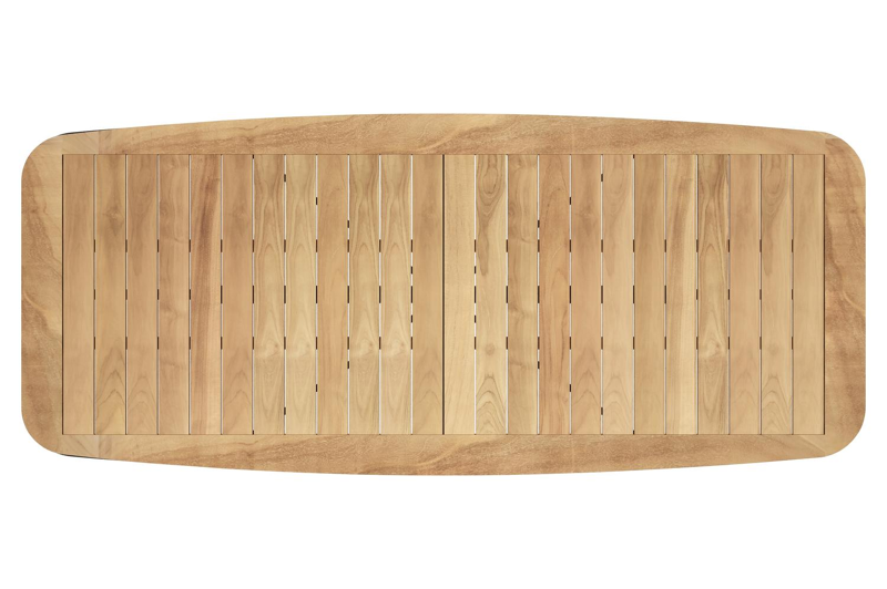 Pamplona bootvormige tuinset in zwart aluminium en teak natural finish met 8 Artena tuinstoelen