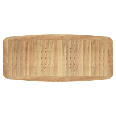 Pamplona bootvormige tuinset in zwart aluminium en teak natural finish met 8 Artena tuinstoelen