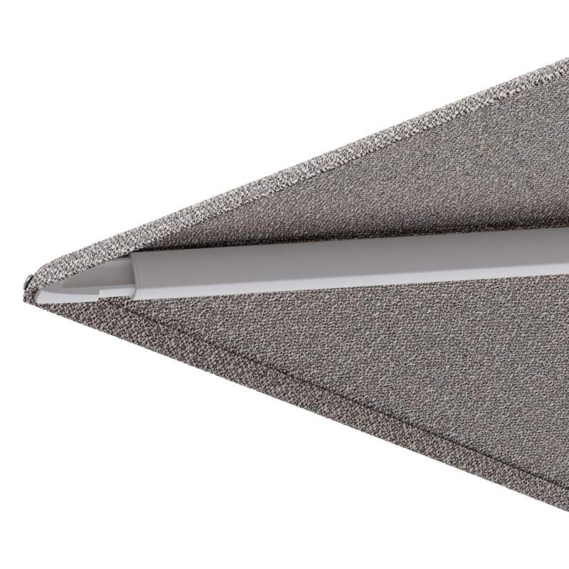 Minore zweefparasol met tiltfunctie in wit aluminium en Wander Granite All Weather Sunbrella® Luxe parasoldoek - L1 400 x L2 300 cm met parasolvoet Minore 260 kg met wielen