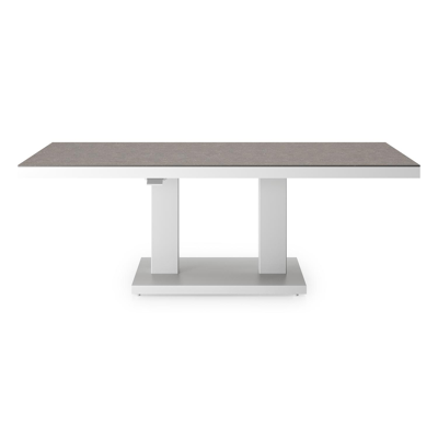 Table de basse pop-up Cirello rectangulaire en aluminium blanc et céramique pleine Wulong - Lg. 140 x Lrg. 80 x Haut. 71 cm