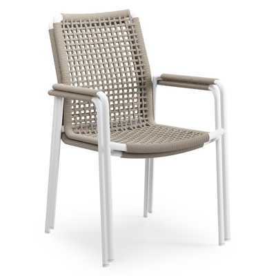Como tuinstoel in wit aluminium en beige vierkant geweven ronde rope
