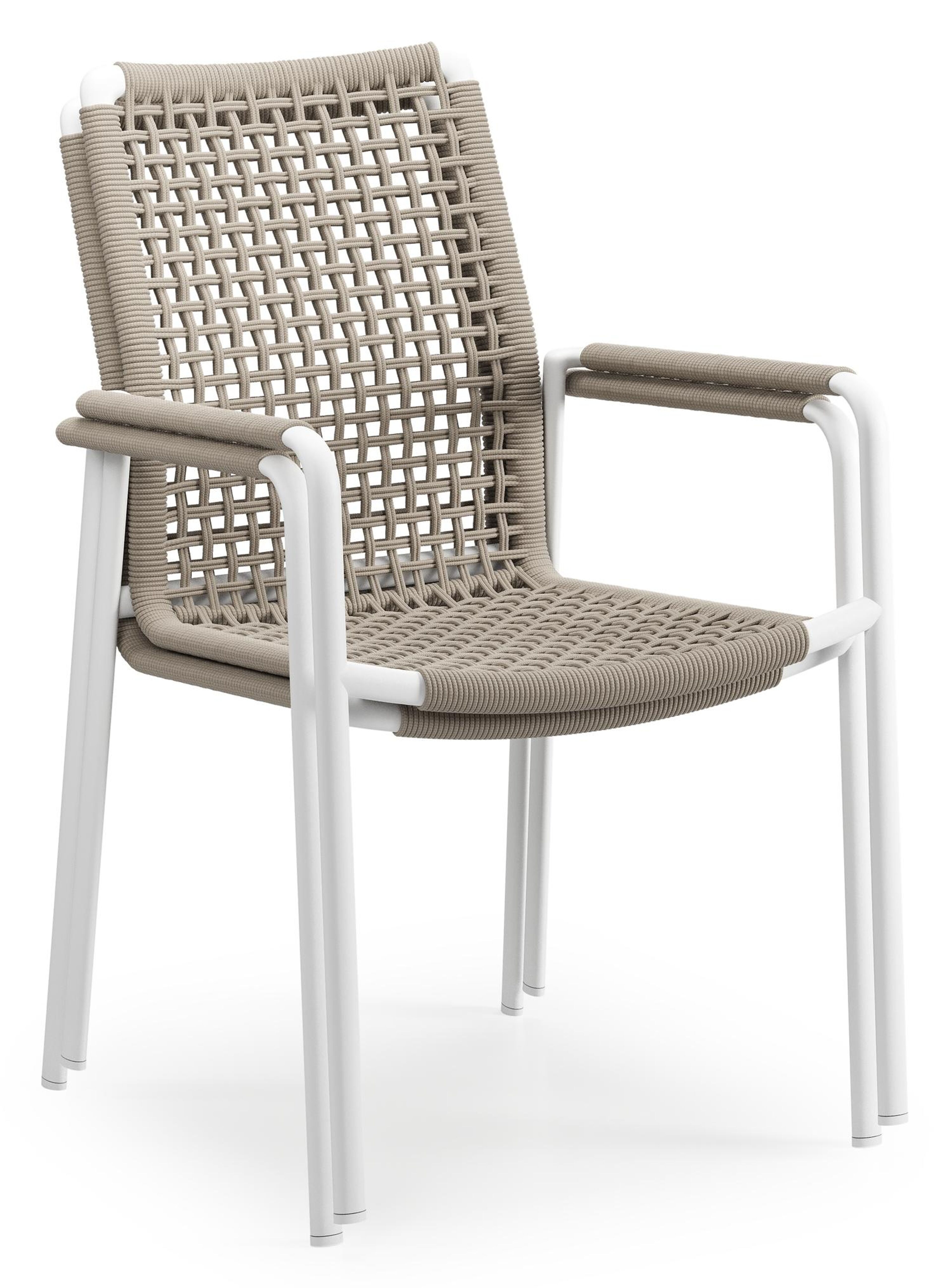 Como tuinstoel in wit aluminium en beige vierkant geweven ronde rope