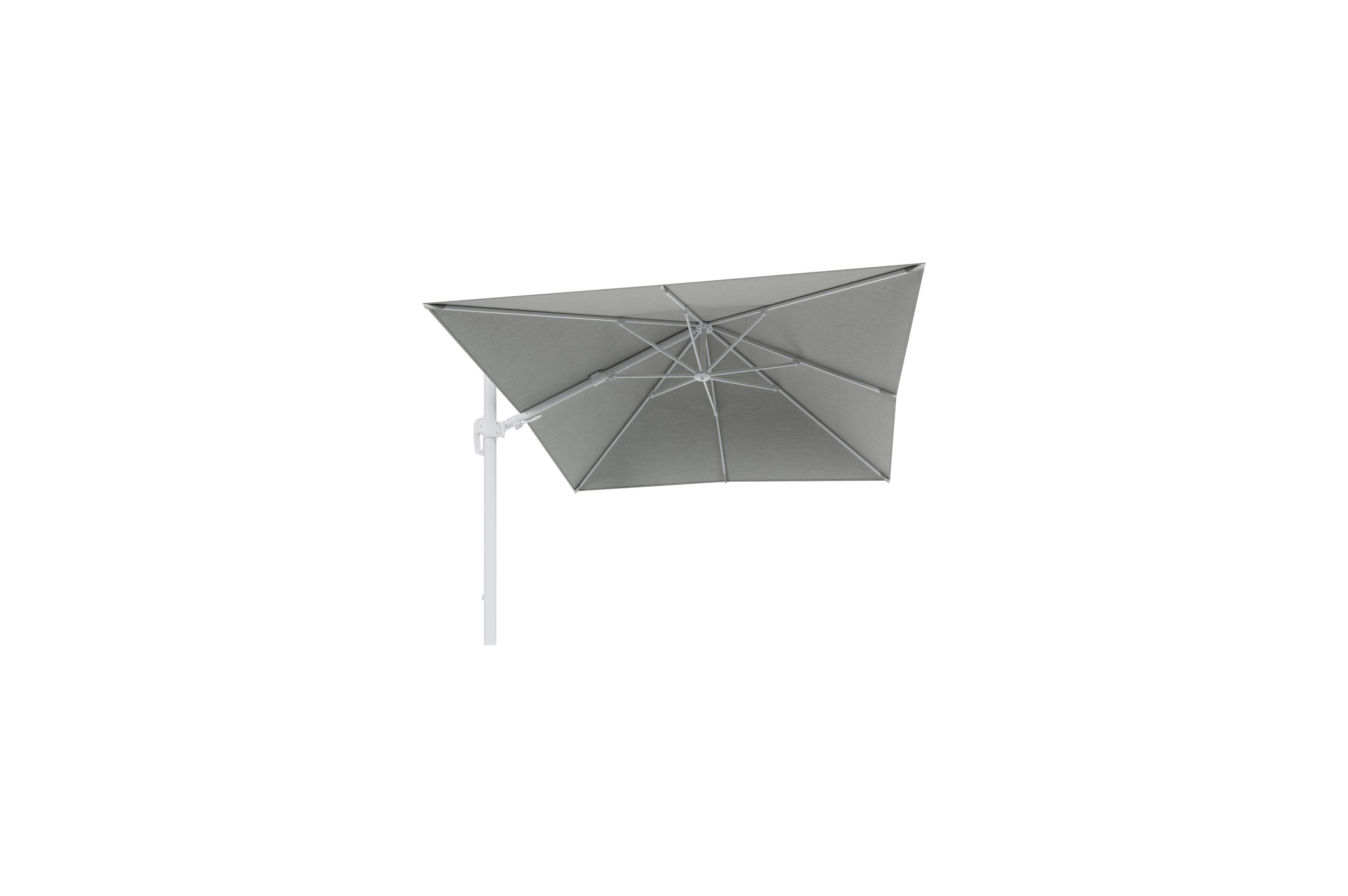 Rufina zweefparasol met tiltfunctie in wit aluminium met grijs sunbrella® premium parasoldoek - L1 300 x L2 300 cm (zonder voet)