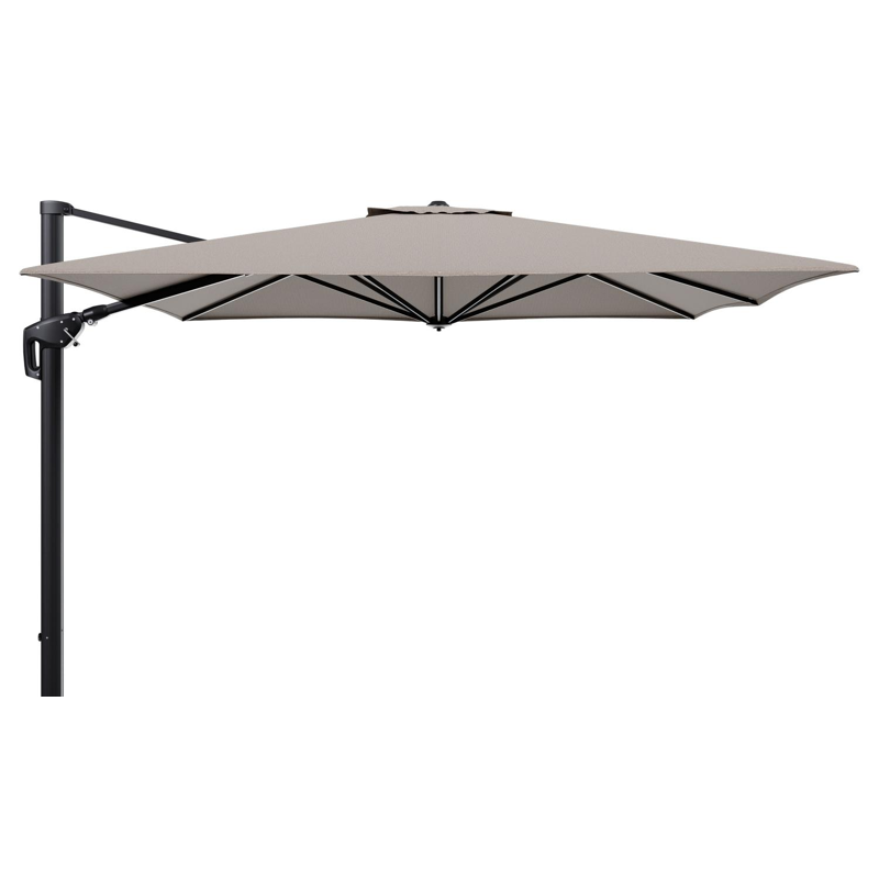 Parasol pendant Minore avec fonction tilt en aluminium noir et toile de parasol en All Weather Solica Firenze Earth  - Lg.1: 350 x Lg.2: 350 cm (sans pied de parasol