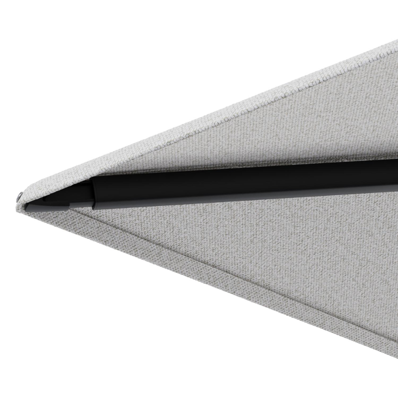 Minore zweefparasol met tiltfunctie in zwart aluminium en Ego Birch All Weather Solica parasoldoek - L1 400 x L2 300 cm met parasolvoet Minore 260 kg met wielen