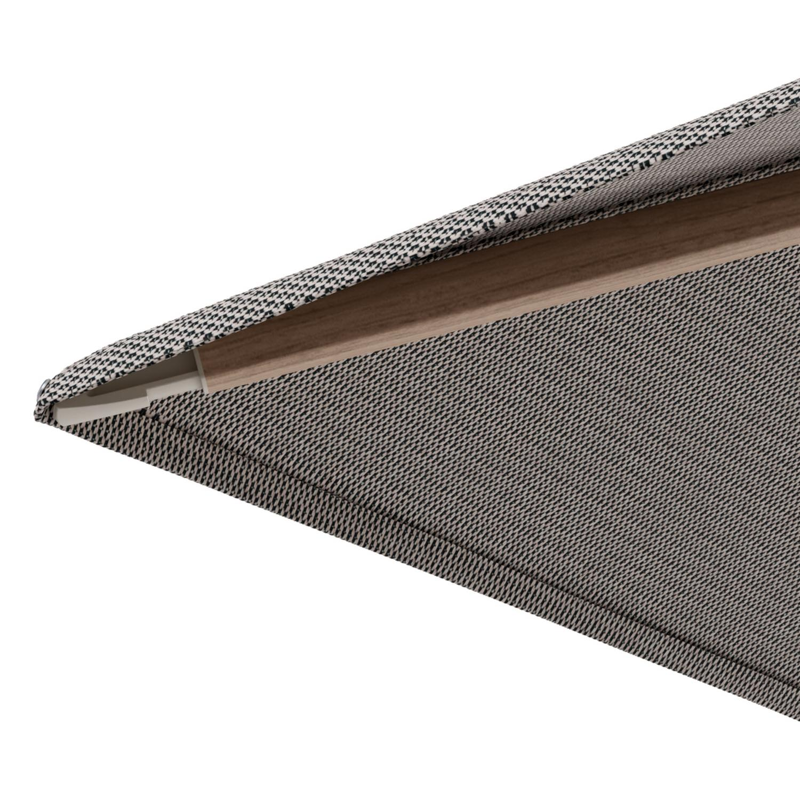 Minore zweefparasol met tiltfunctie in houtlook aluminium en Lopi Pepper All Weather Sunbrella® Luxe parasoldoek - L1 280 x L2 370 cm met parasolvoet Minore 260 kg met wielen
