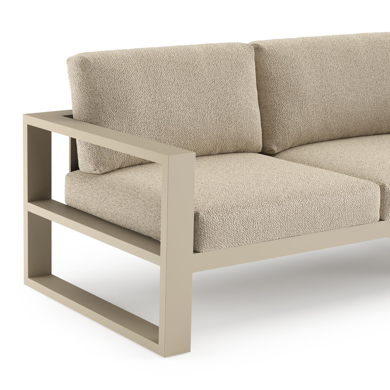 Verato loungehoek in beige aluminium met bora forest all weather cosytica kussen