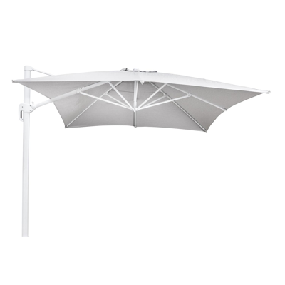 Parasol pendant Rufina en aluminium blanc avec toile de parasol en all weather sunbrella® luxe natte grey chine - Larg1 400 x Larg2 300 cm (sans pied de parasol)