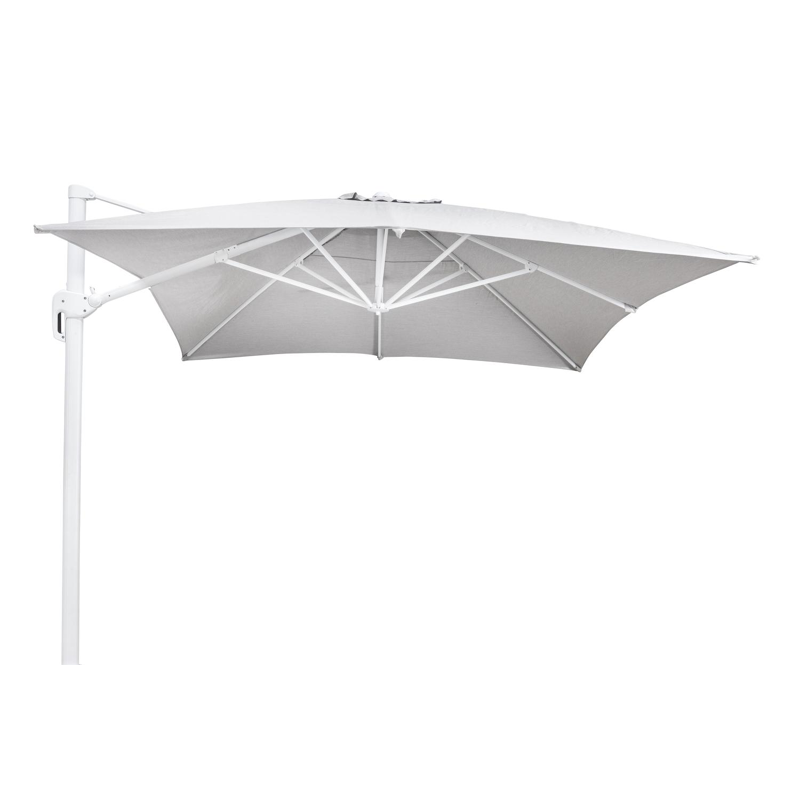 Rufina zweefparasol in wit aluminium met natte grey chine all weather sunbrella® luxe parasoldoek - L1: 300 x L2: 400 cm (zonder voet)