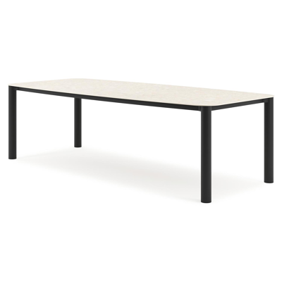 Table de jardin Orso forme de bateau en aluminium noir et céramique pleine Retrostone - Lg. 255 x Lrg. 115 x Haut. 75 cm