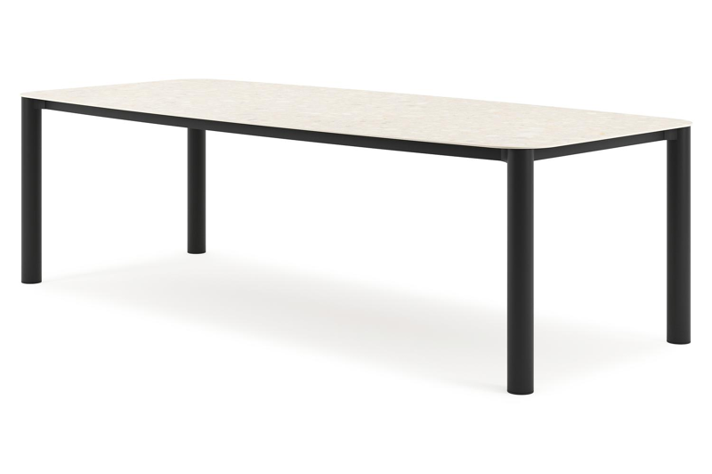 Table de jardin Orso forme de bateau en aluminium noir et céramique pleine Retrostone - Lg. 255 x Lrg. 115 x Haut. 75 cm