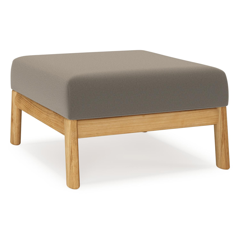 Pouf Amaro en teck et coussin en all weather sunbrella® luxe natte carbon beige