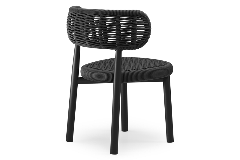 Lomo tuinstoel in zwart aluminium en zwart vierkant geweven ronde rope