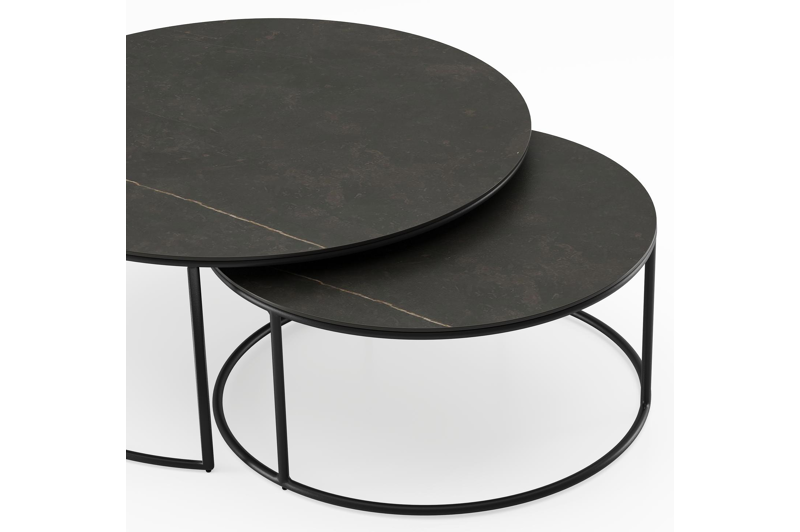 Tables basse Fano en aluminium noir et céramique pleine calatorao - Dia. 85/65 X H 35/30 cm