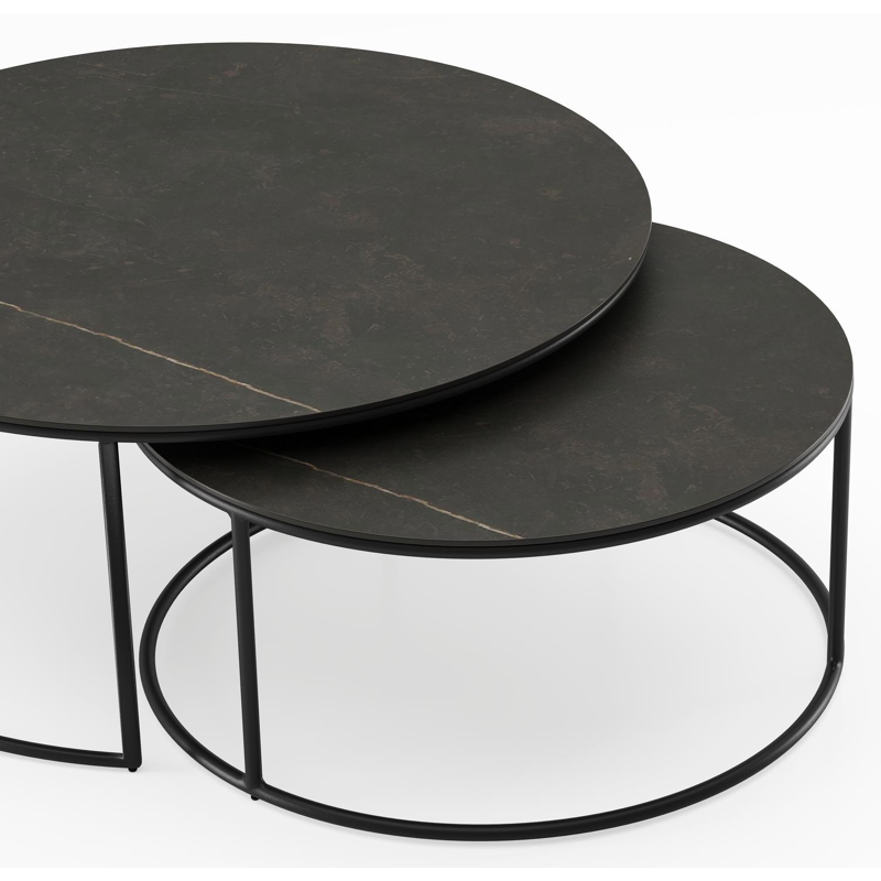 Fano loungetafels in zwart aluminium en calatorao volkeramiek - Dia. 85/65 X H 35/30 cm