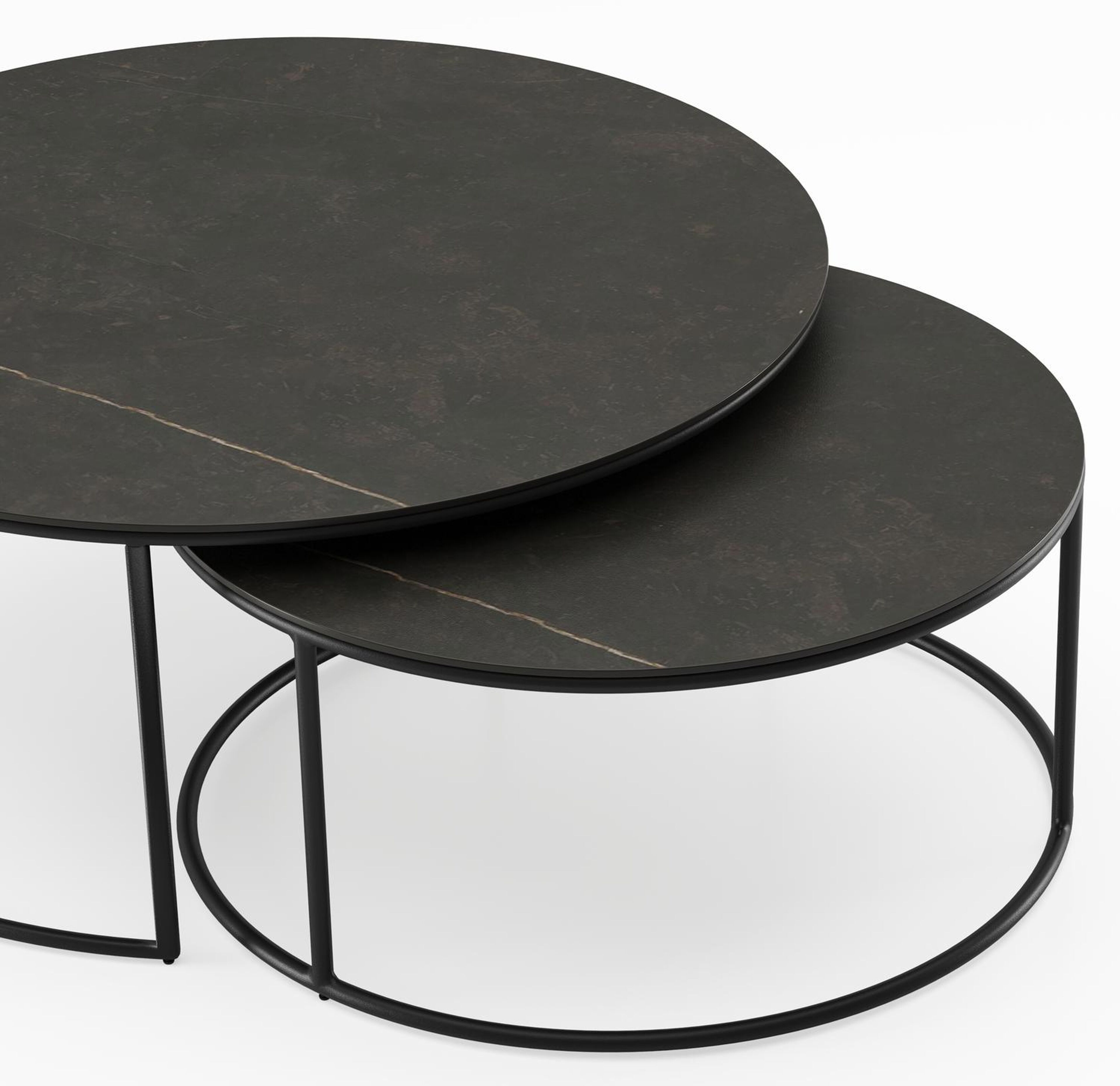 Tables basse Fano en aluminium noir et céramique pleine calatorao - Dia. 85/65 X H 35/30 cm