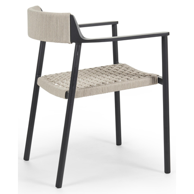 Fiordo tuinstoel in zwart aluminium en beige vierkant geweven ronde rope 