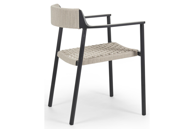 Fiordo tuinstoel in zwart aluminium en beige vierkant geweven ronde rope 