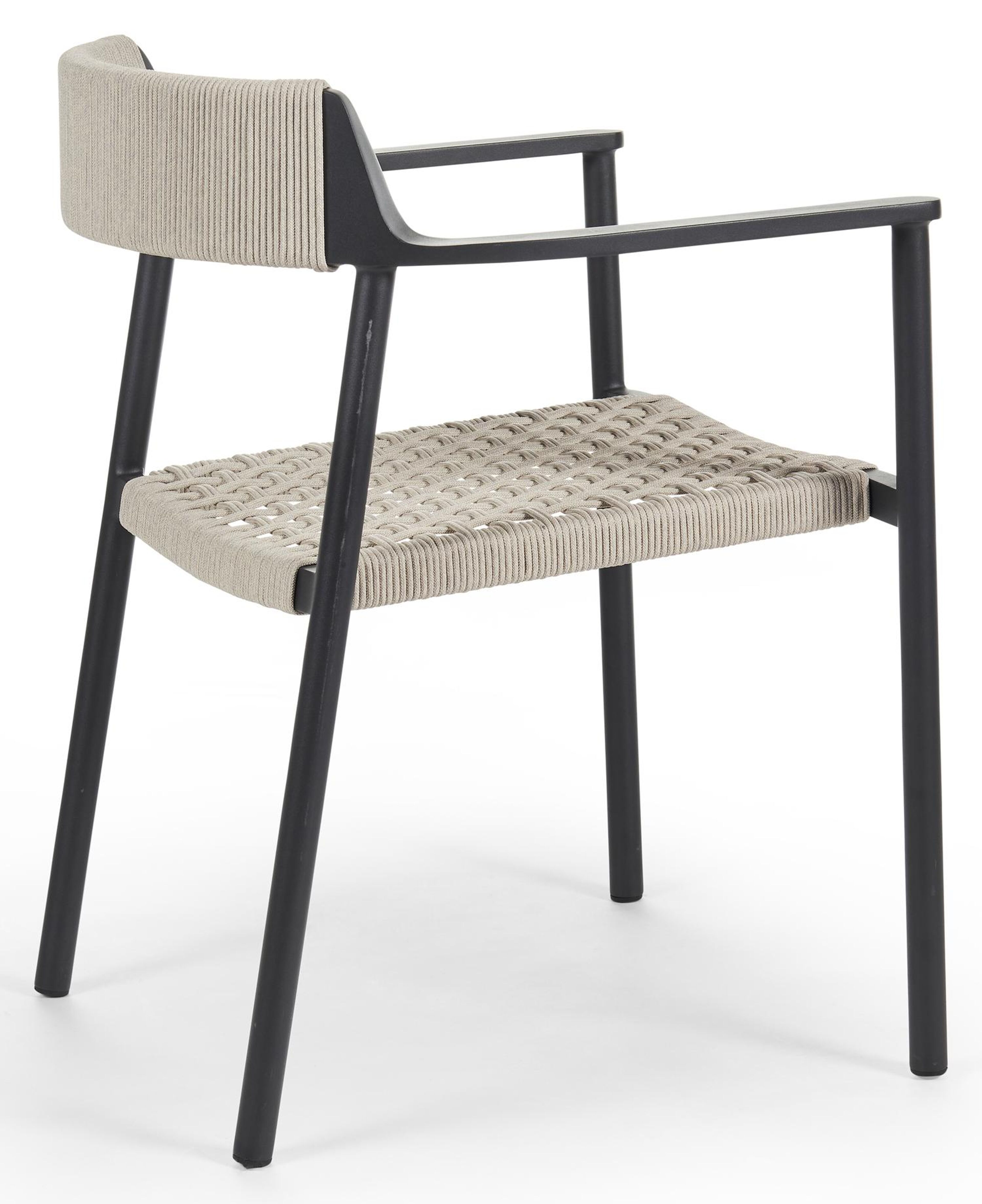 Fiordo tuinstoel in zwart aluminium en beige vierkant geweven ronde rope 