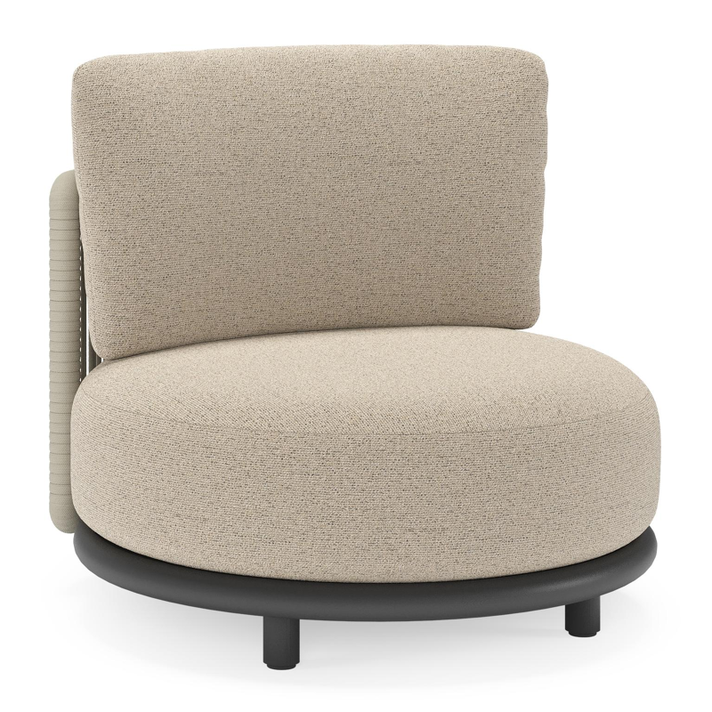 Lomano loungestoel in zwart aluminium en beige verticaal geweven luxe vlakke rope met Marbella Beige all weather cosytica