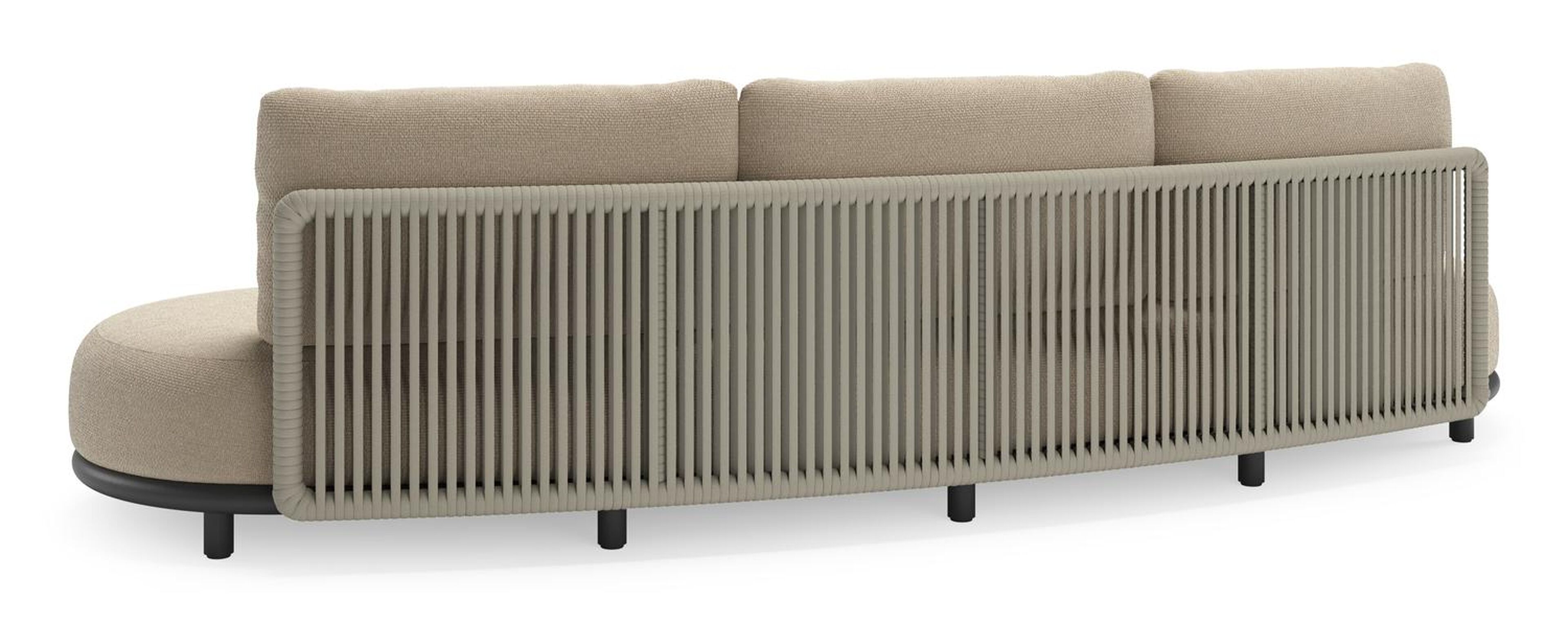 Lomano loungebank in zwart aluminium en beige verticaal geweven luxe vlakke rope met Althea Chalk all weather cosytica