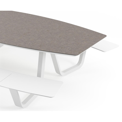 Table de pique-nique Forno forme de bateau forme de bateau en aluminium blanc et céramique pleine Wulong - Lg. 280 x Lrg. 192 x Haut. 72 cm