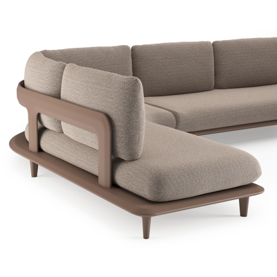 Salon de jardin d'angle Bomero en aluminium taupe et coussins en all weather sunbrella® luxe wander manioc