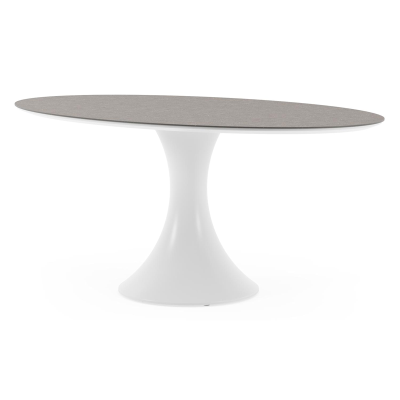 Table de jardin Fano ovale en aluminium blanc et céramique pleine Wulong - Lg. 180 x Lrg. 110 x Haut. 75 cm