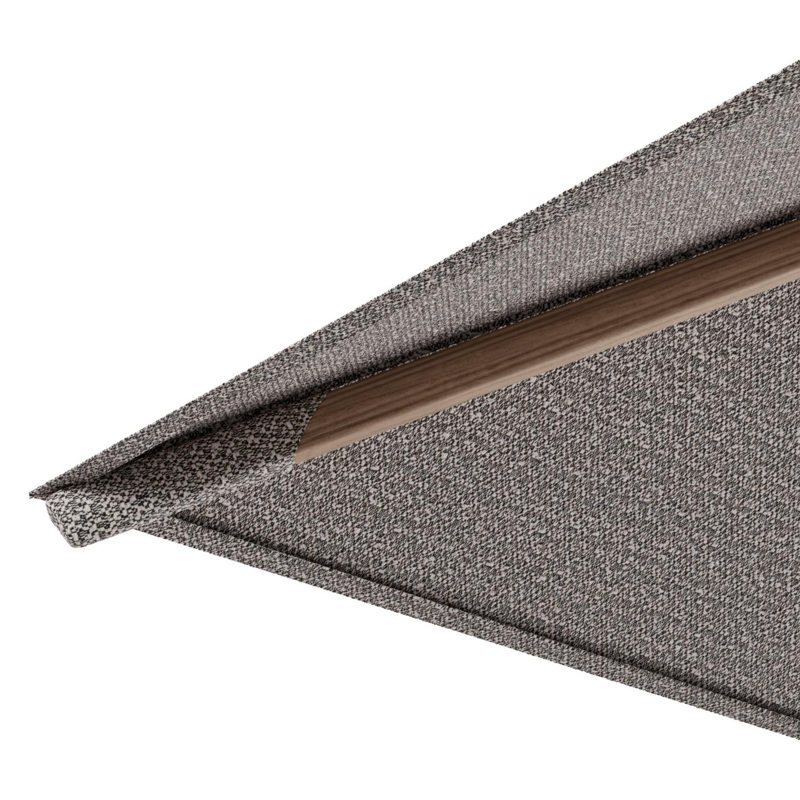 Rufina zweefparasol met tiltfunctie in houtlook aluminium en Wander Granite All Weather Sunbrella® Luxe parasoldoek - L1 300 x L2 300 cm met parasolvoet Minore 150 kg met wielen