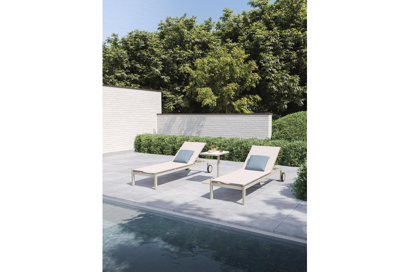 Set van 2 Caravelle verstelbare ligbedden in beige aluminium en beige single textileen