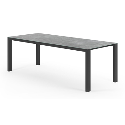 Ensemble de jardin Trente en aluminium noir avec plateau de table en céramique verre gris et 6 chaises de jardin Puglia