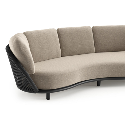 Lupino loungebank in zwart aluminium en zwart verticaal geweven luxe vlakke brede rope met chartres pewter all weather sunbrella® luxe kussen