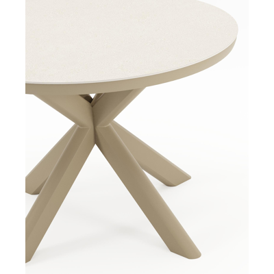Pamplona tuintafel rond in beige aluminium en sintered stone Crema minerale - Dia. 104.2 x H 72.5 cm