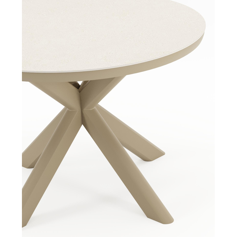 Pamplona tuintafel rond in beige aluminium en sintered stone Crema minerale - Dia. 104.2 x H 72.5 cm