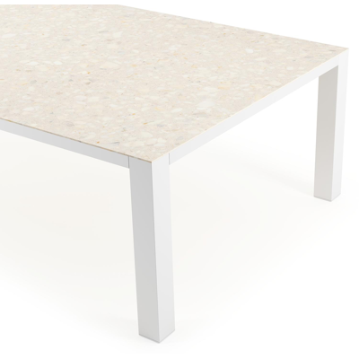 Nano tuintafel rechthoekig in wit aluminium en volkeramiek retrostone - L 240 x B 148 x H 75 cm