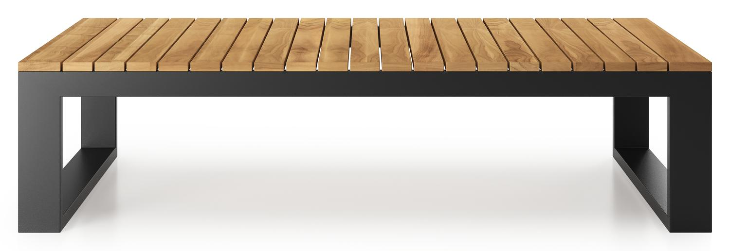 Table basse Verato en aluminium noir et teck naturel - Lg 163 x larg. 88 x H 41 cm