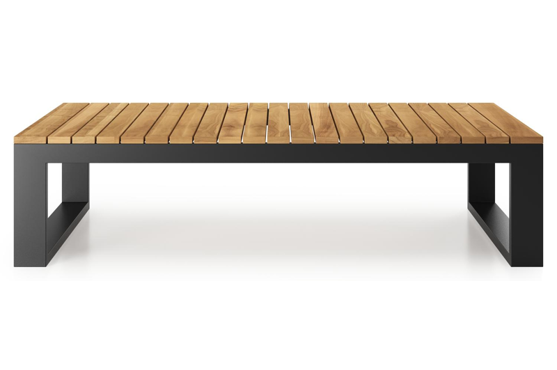 Table basse Verato en aluminium noir et teck naturel - Lg 163 x larg. 88 x H 41 cm