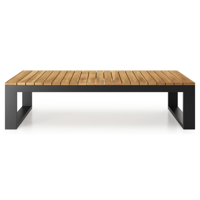 Table basse Verato en aluminium noir et teck naturel - Lg 163 x larg. 88 x H 41 cm