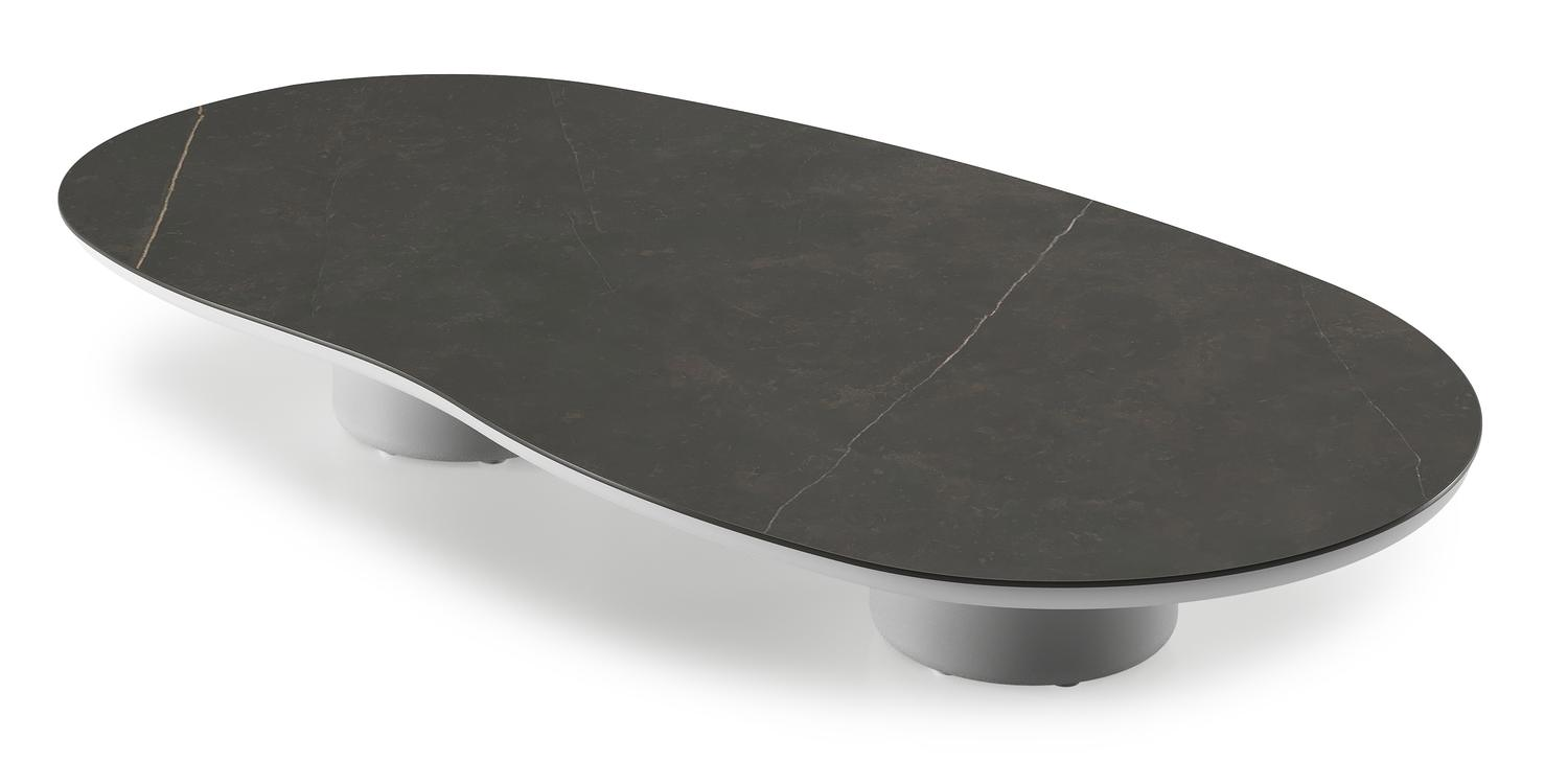 Table de basse Amico organique en aluminium blanc et céramique pleine Calatorao - Lg. 170 x Lrg. 91 x Haut. 25 cm