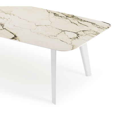 Lacrima tuintafel bootvorm in wit aluminium en volkeramiek colorado dunes - L 315 x B 115 x H 73 cm